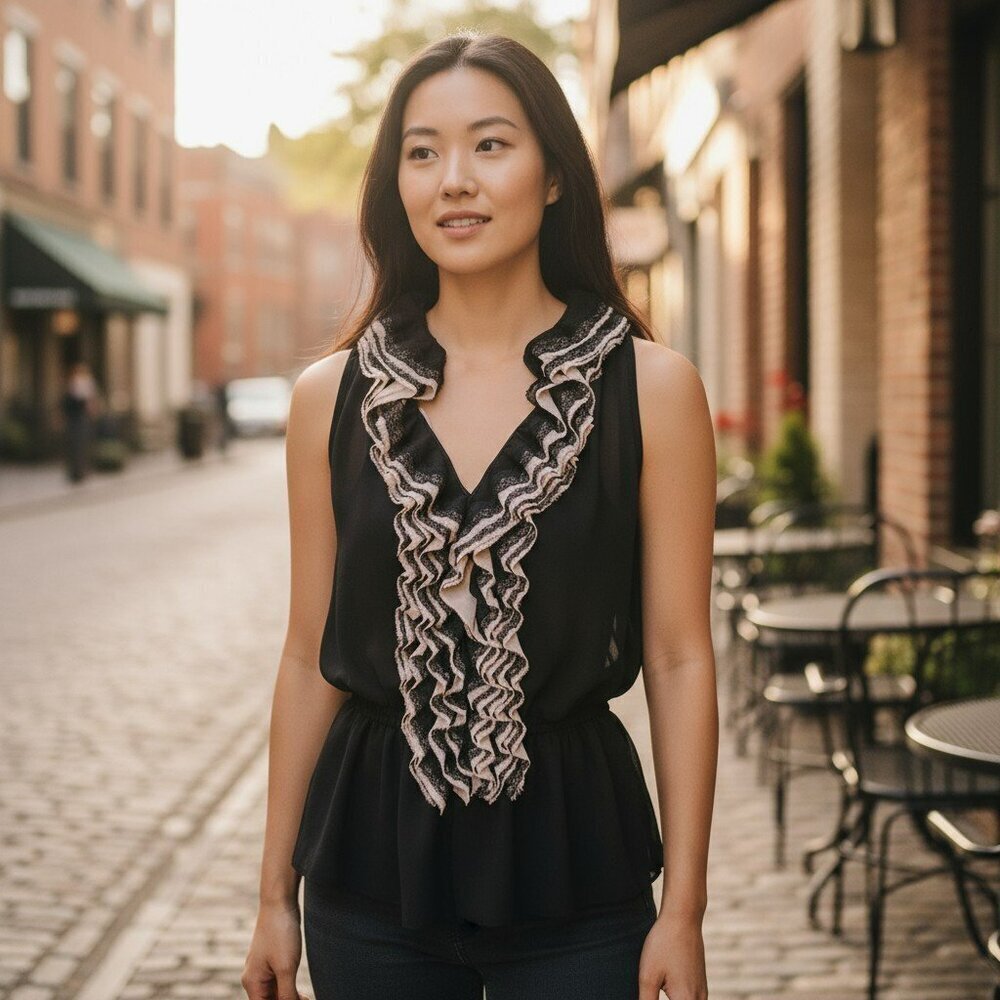 Robert Rodriguez Blouse Neiman Marcus Lace Ruffled Mobwife Top Shirt Size Small